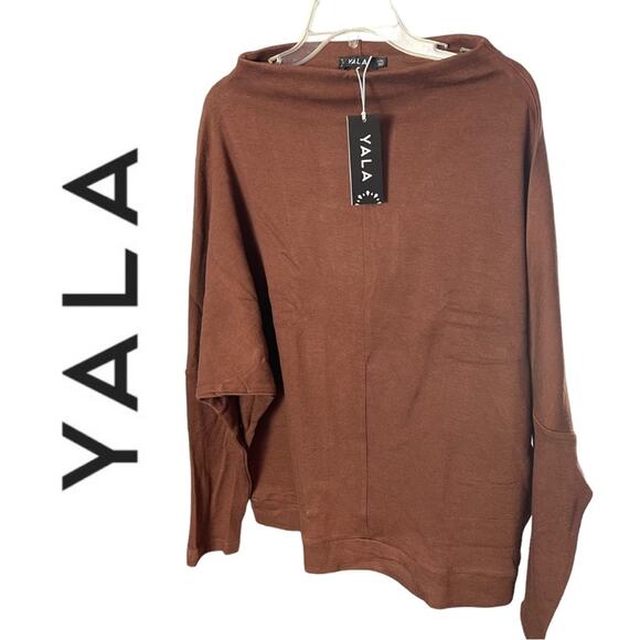 Yala Tops - Yala Mock Neck Slouchy Long Sleeve Sweatshirt, Cinnamon, Coastal, Beach ,L/XL